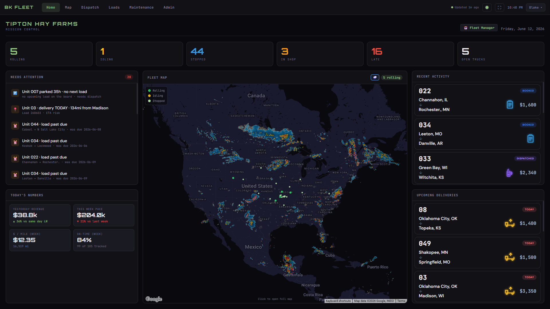 BK Fleet Mission Control dashboard