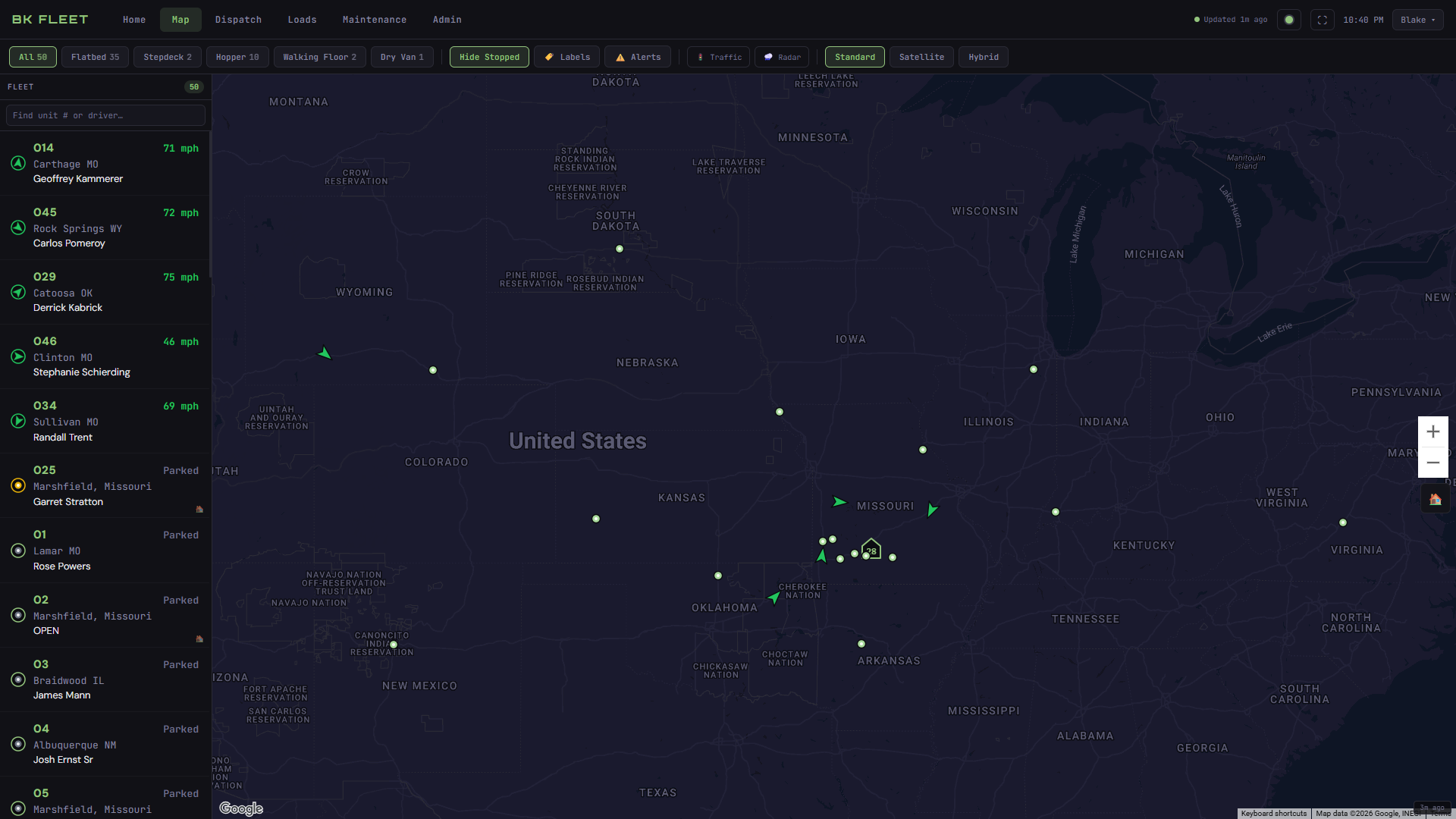 Live fleet map with every truck